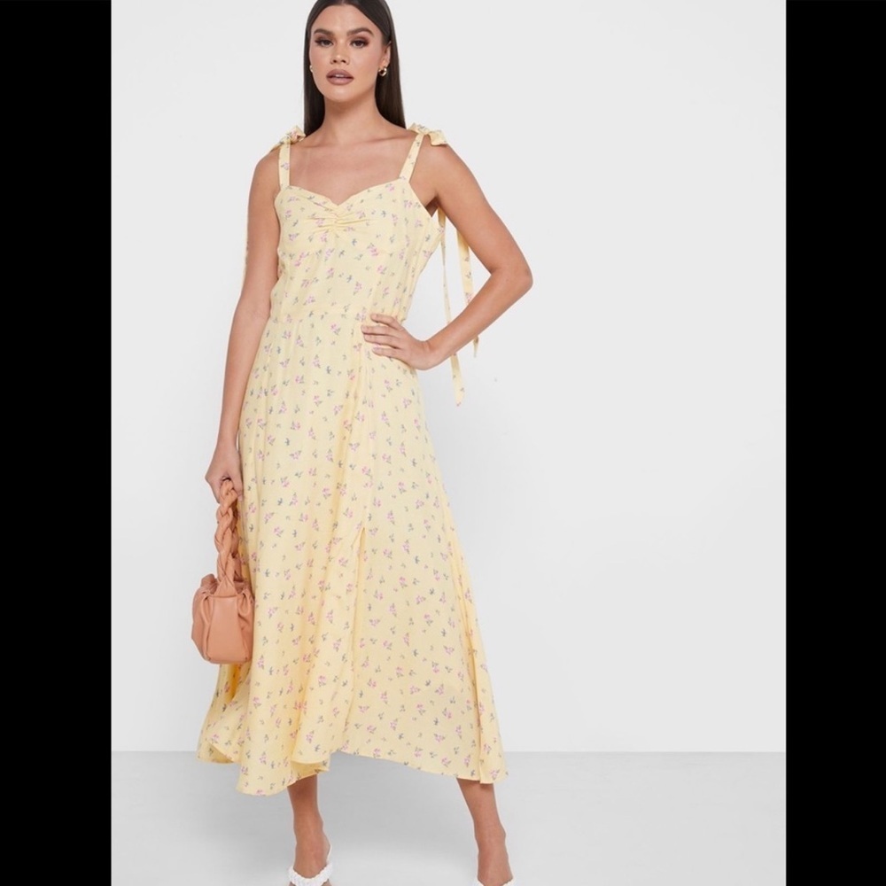 Bardot Yellow Floral Maxi Dress with Lavender Print